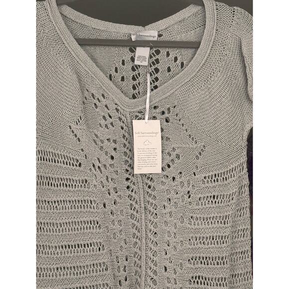 Soft Surroundings Womans Sweater Open Knit Grey SZ PM Cotton Boho Long Line NEW - Picture 2 of 10